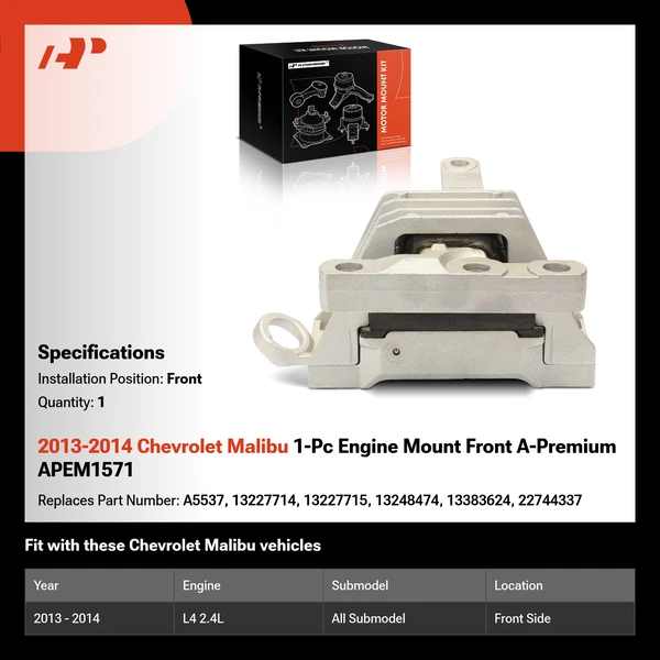 2013-2014 Chevrolet Malibu 1-Pc Engine Mount Front A-Premium APEM1571