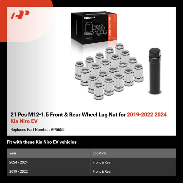 21 Pcs M12-1.5 Front & Rear Wheel Lug Nut for 2019-2022 2024 Kia Niro EV