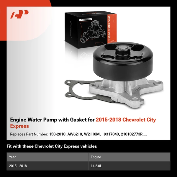 Engine Water Pump with Gasket for 2015-2018 Chevrolet City Express