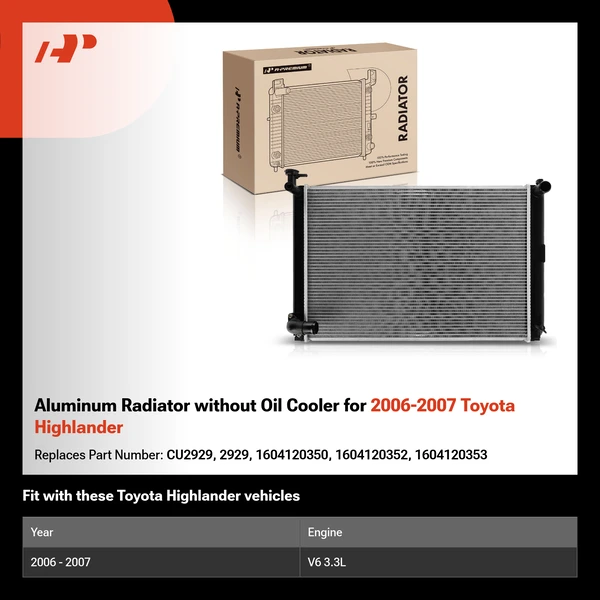 Aluminum Radiator without Oil Cooler for 2006-2007 Toyota Highlander