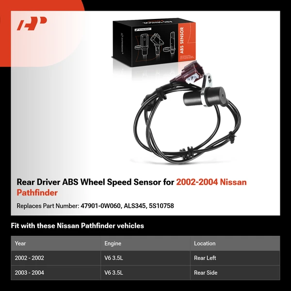 Rear Driver ABS Wheel Speed Sensor for 2002-2004 Nissan Pathfinder
