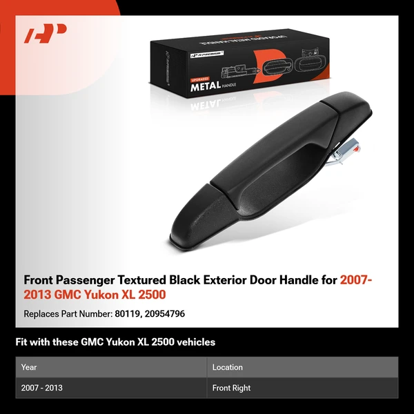 Front Passenger Textured Black Exterior Door Handle for 2007-2013 GMC Yukon XL 2500