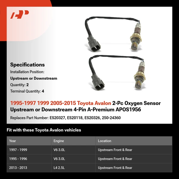 1995-1997 1999 2005-2015 Toyota Avalon 2-Pc Oxygen Sensor Upstream or Downstream 4-Pin A-Premium APOS1956