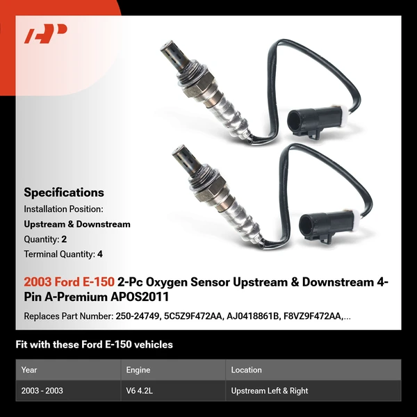 2003 Ford E-150 2-Pc Oxygen Sensor Upstream & Downstream 4-Pin A-Premium APOS2011