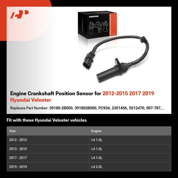 Engine Crankshaft Position Sensor for 2012-2015 2017 2019 Hyundai Veloster