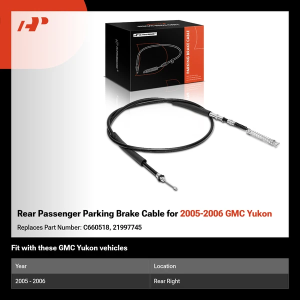 Rear Passenger Parking Brake Cable for 2005-2006 GMC Yukon
