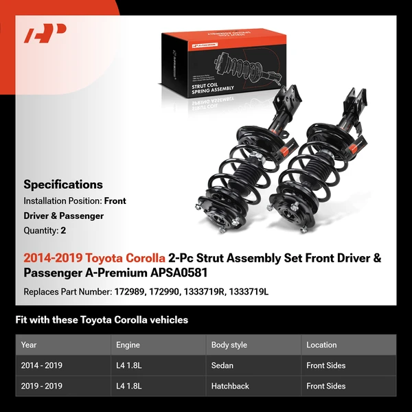 2014-2019 Toyota Corolla 2-Pc Strut Assembly Set Front Driver & Passenger A-Premium APSA0581