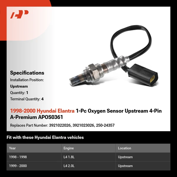1998-2000 Hyundai Elantra 1-Pc Oxygen Sensor Upstream 4-Pin A-Premium APOS0361