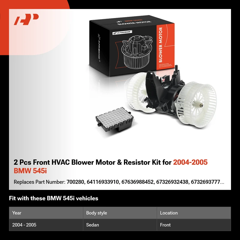 2 Pcs Front HVAC Blower Motor & Resistor Kit for 2004-2005 BMW 545i