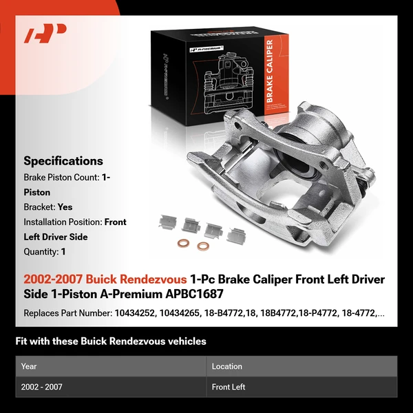 2002-2007 Buick Rendezvous 1-Pc Brake Caliper Front Left Driver Side 1-Piston A-Premium APBC1687