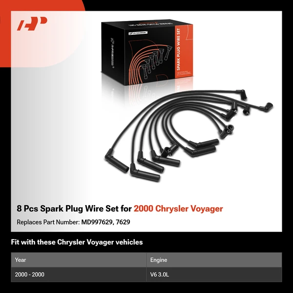 8 Pcs Spark Plug Wire Set for 2000 Chrysler Voyager