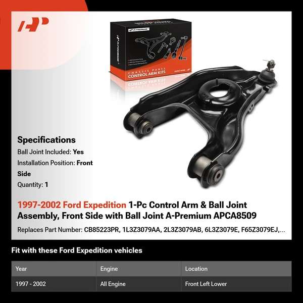 1997-2002 Ford Expedition 1-Pc Control Arm & Ball Joint Assembly, Front Side with Ball Joint A-Premium APCA8509