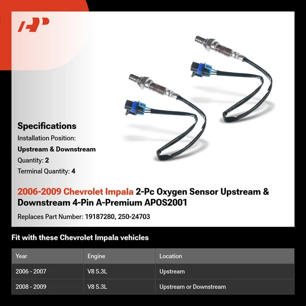 2006-2009 Chevrolet Impala 2-Pc Oxygen Sensor Upstream & Downstream 4-Pin A-Premium APOS2001