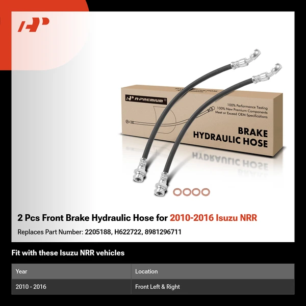 2 Pcs Front Brake Hydraulic Hose for 2010-2016 Isuzu NRR