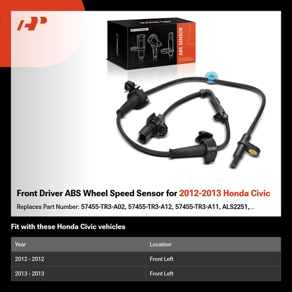 Front Driver ABS Wheel Speed Sensor for 2012-2013 Honda Civic