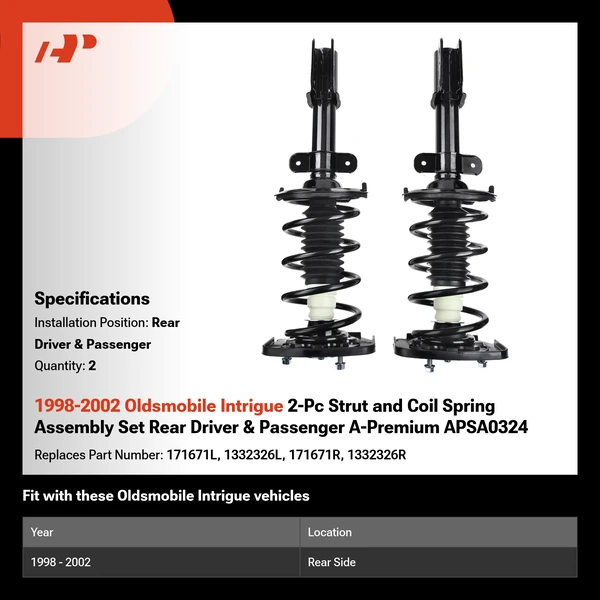 1998-2002 Oldsmobile Intrigue 2-Pc Strut and Coil Spring Assembly Set Rear Driver & Passenger A-Premium APSA0324