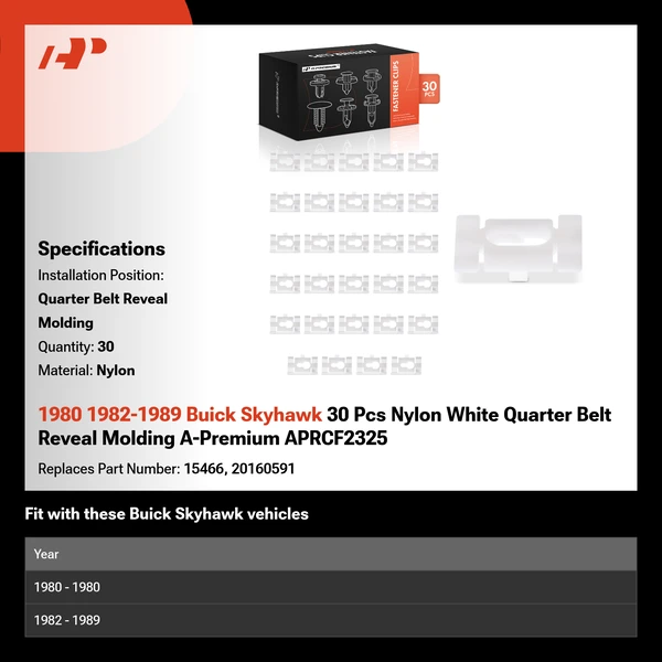 1980 1982-1989 Buick Skyhawk 30 Pcs Nylon White Quarter Belt Reveal Molding A-Premium APRCF2325