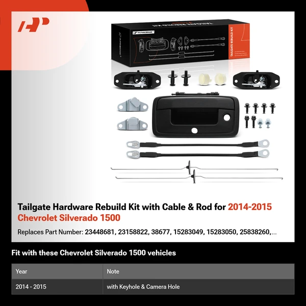 Tailgate Hardware Rebuild Kit with Cable & Rod for 2014-2015 Chevrolet Silverado 1500