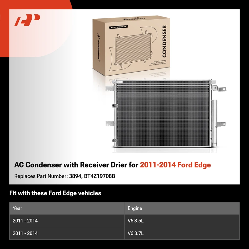 AC Condenser with Receiver Drier for 2011-2014 Ford Edge