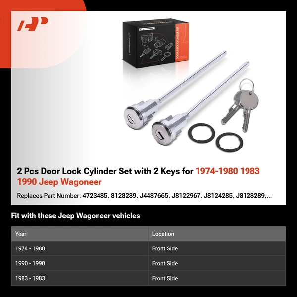 2 Pcs Door Lock Cylinder Set with 2 Keys for 1974-1980 1983 1990 Jeep Wagoneer