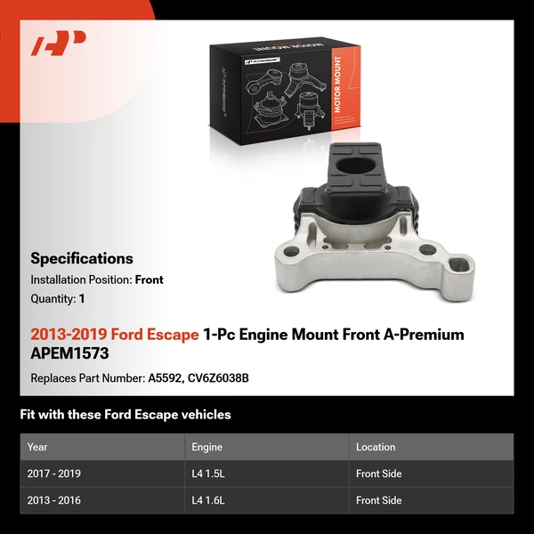 2013-2019 Ford Escape 1-Pc Engine Mount Front A-Premium APEM1573