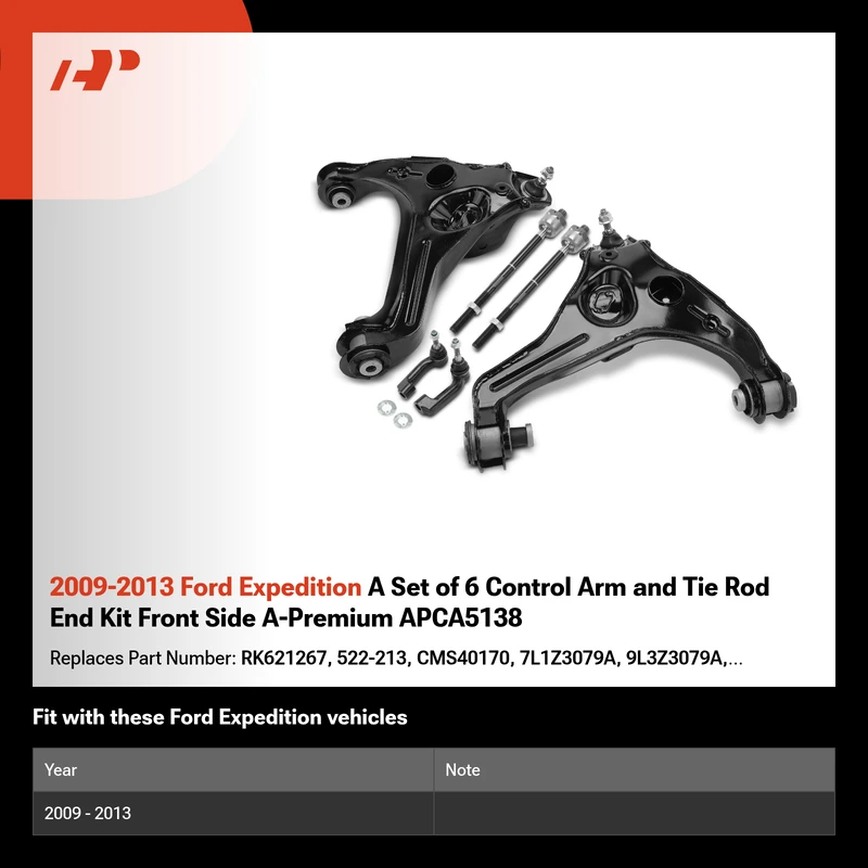 2009-2013 Ford Expedition A Set of 6 Control Arm and Tie Rod End Kit Front Side A-Premium APCA5138