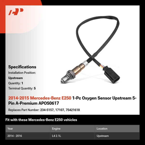 2014-2015 Mercedes-Benz E250 1-Pc Oxygen Sensor Upstream 5-Pin A-Premium APOS0617