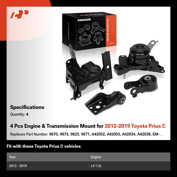 4 Pcs Engine & Transmission Mount for 2012-2019 Toyota Prius C