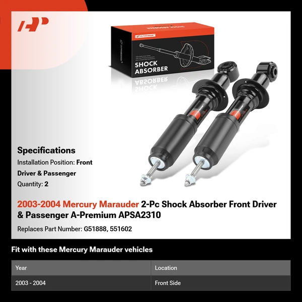 2003-2004 Mercury Marauder 2-Pc Shock Absorber Front Driver & Passenger A-Premium APSA2310