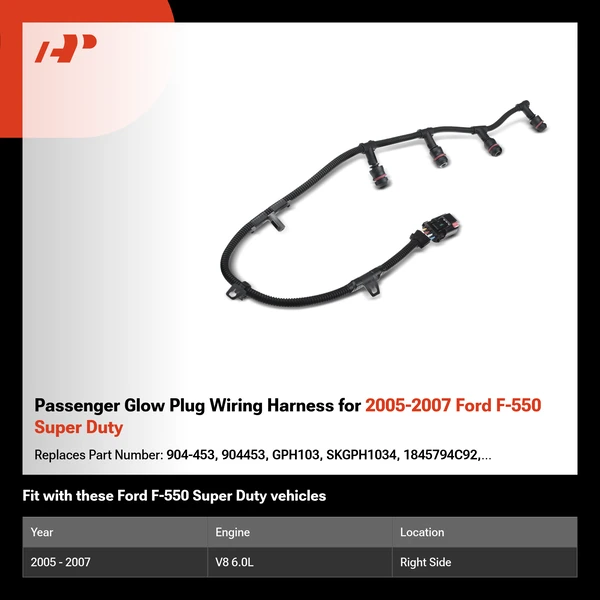 Passenger Glow Plug Wiring Harness for 2005-2007 Ford F-550 Super Duty