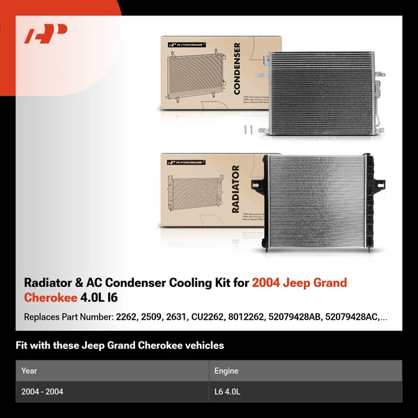 Radiator & AC Condenser Cooling Kit for 2004 Jeep Grand Cherokee 4.0L l6