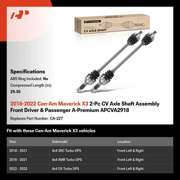 2018-2022 Can-Am Maverick X3 2-Pc CV Axle Shaft Assembly Front Driver & Passenger A-Premium APCVA2918