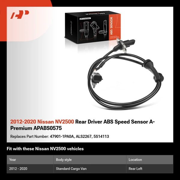 2012-2020 Nissan NV2500 Rear Driver ABS Speed Sensor A-Premium APABS0575