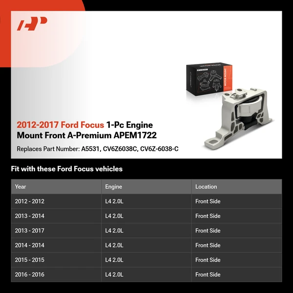 2012-2017 Ford Focus 1-Pc Engine Mount Front A-Premium APEM1722
