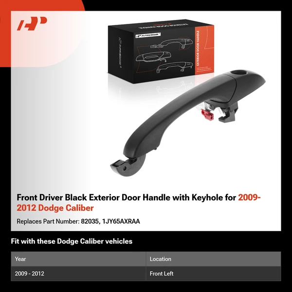 Front Driver Black Exterior Door Handle with Keyhole for 2009-2012 Dodge Caliber