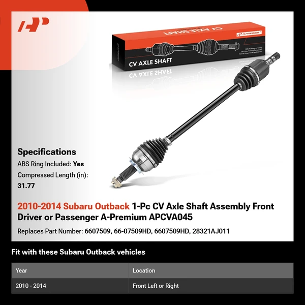 2010-2014 Subaru Outback 1-Pc CV Axle Shaft Assembly Front Driver or Passenger A-Premium APCVA045