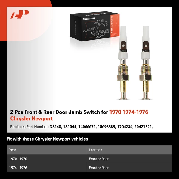 2 Pcs Front & Rear Door Jamb Switch for 1970 1974-1976 Chrysler Newport