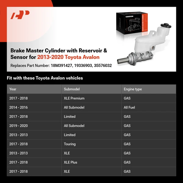 Brake Master Cylinder with Reservoir & Sensor for 2013-2020 Toyota Avalon