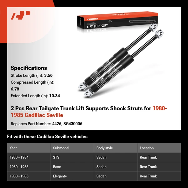 2 Pcs Rear Tailgate Trunk Lift Supports Shock Struts for 1980-1985 Cadillac Seville