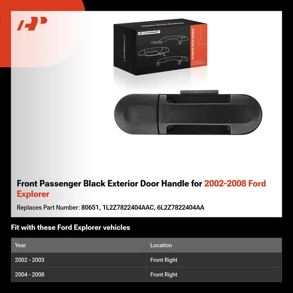 Front Passenger Black Exterior Door Handle for 2002-2008 Ford Explorer