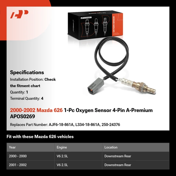 2000-2002 Mazda 626 1-Pc Oxygen Sensor 4-Pin A-Premium APOS0269