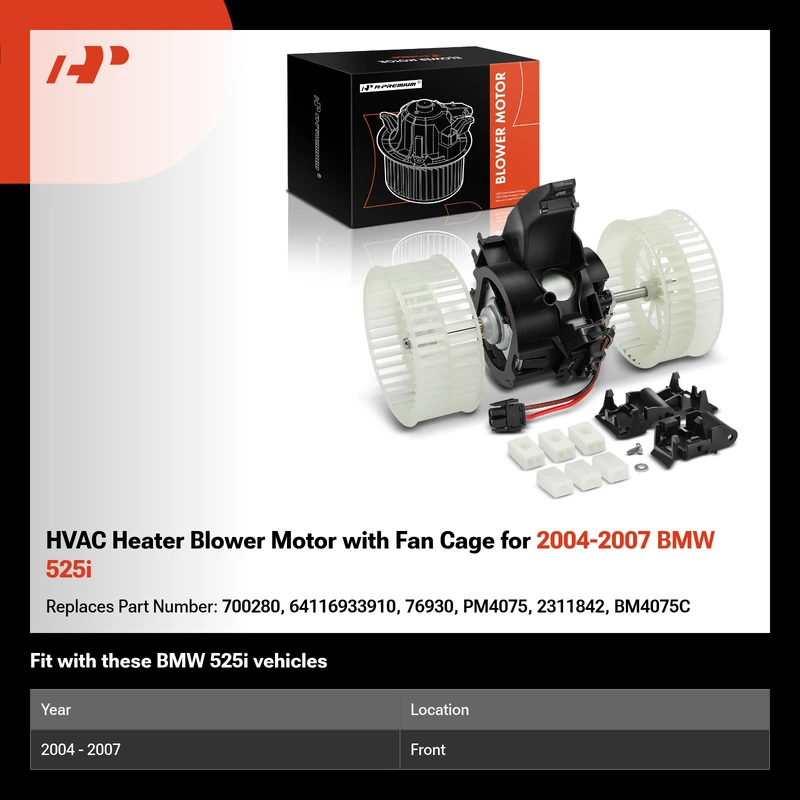 HVAC Heater Blower Motor with Fan Cage for 2004-2007 BMW 525i