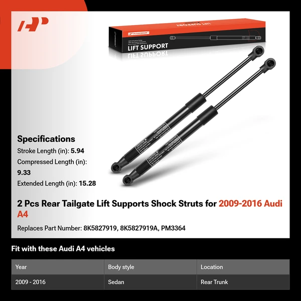 2 Pcs Rear Tailgate Lift Supports Shock Struts for 2009-2016 Audi A4