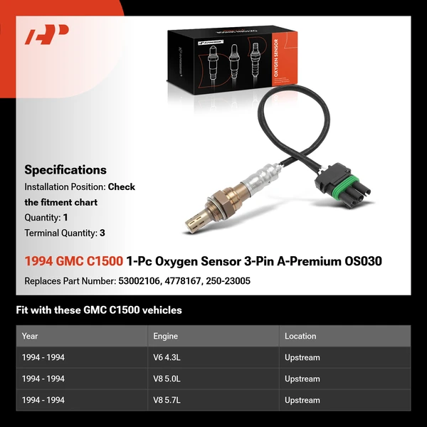 1994 GMC C1500 1-Pc Oxygen Sensor 3-Pin A-Premium OS030