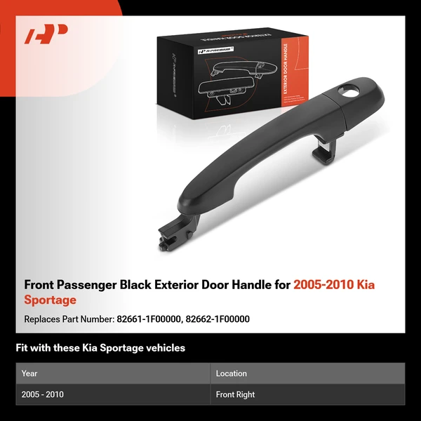 Front Passenger Black Exterior Door Handle for 2005-2010 Kia Sportage