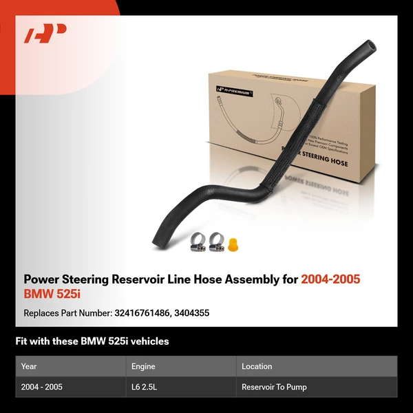Power Steering Reservoir Line Hose Assembly for 2004-2005 BMW 525i