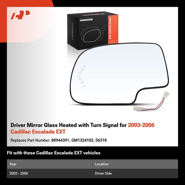 Driver Mirror Glass Heated with Turn Signal for 2003-2006 Cadillac Escalade EXT