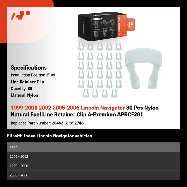 1999-2000 2002 2005-2006 Lincoln Navigator 30 Pcs Nylon Natural Fuel Line Retainer Clip A-Premium APRCF281