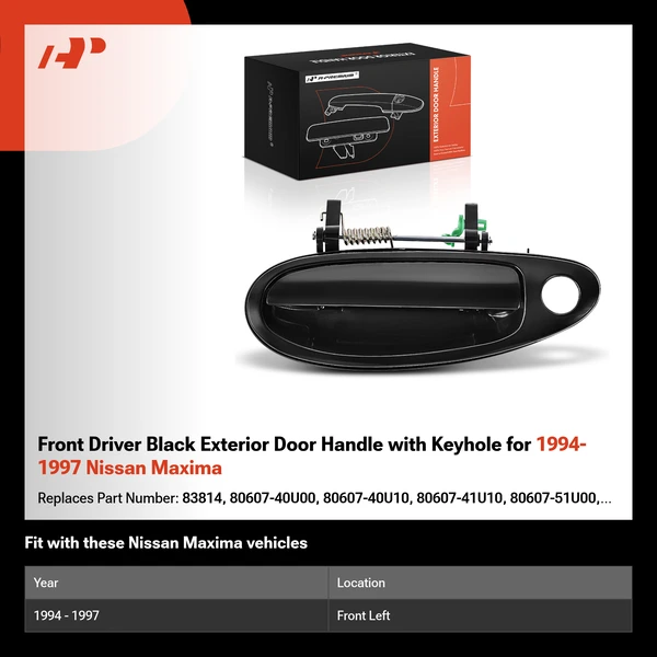 Front Driver Black Exterior Door Handle with Keyhole for 1994-1997 Nissan Maxima