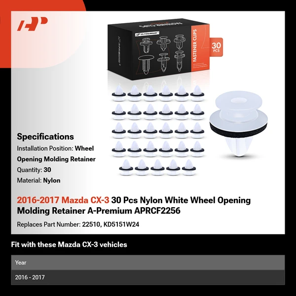 2016-2017 Mazda CX-3 30 Pcs Nylon White Wheel Opening Molding Retainer A-Premium APRCF2256
